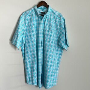 Ariat Pro Series Mens XLT Turquoise Plaid Short Sleeve Button Down Shirt Western